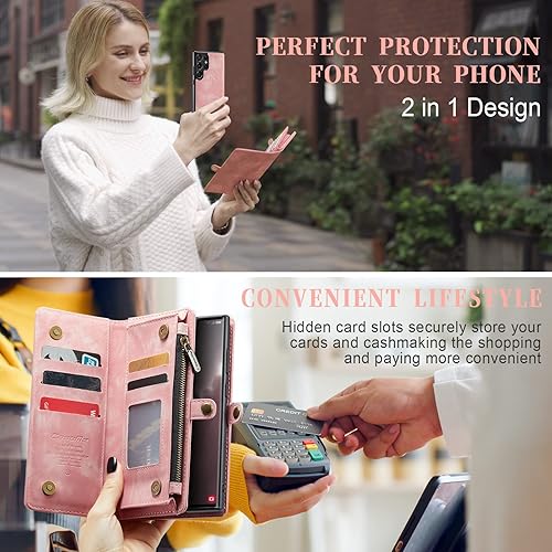 Miniatura 101 de SZHAIYU 2 in 1 Detachable for Samsung Galaxy S23 Ultra Wallet Case with Card Holder, Retro Premium Flip Leather Cover Magnetic Zipper Pocket Phone