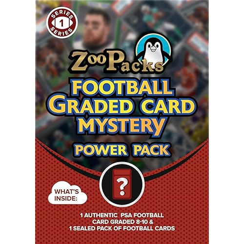 PSA Football Graded Card Mystery Pack | PSA Graded Football Card + 1 Sealed Pack of Cards | Grade 8+ Guaranteed | Contains One Graded Vintage, Rookie, Legend or Current Star | by Zoo Packs