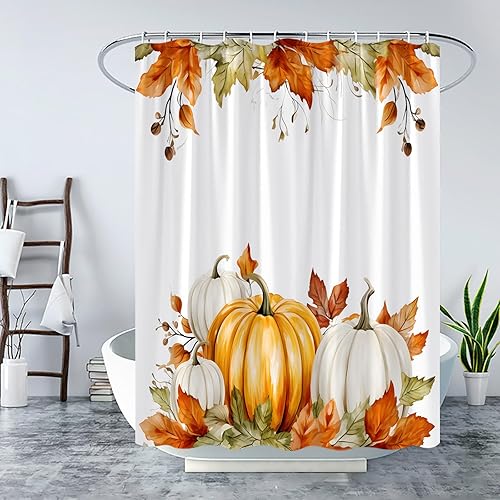 Miniatura 3 de WZFashion Cortina de ducha de otoño, hojas de arce, cosecha de Acción de Gracias, calabaza, bohemio, acuarela, floral, rústica, granja, cortina de