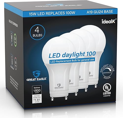 Great Eagle Lighting Corporation - Bombilla LED GU24 de 15 W (equivalente a 100 W), regulable, 5000 K (luz diurna), UL, reemplaza CFL Twist-in de 2