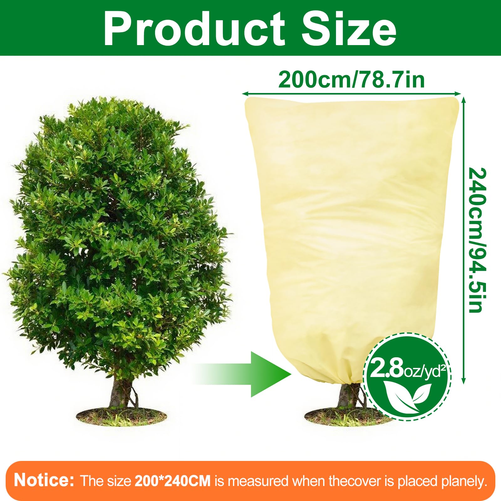 Confezione da 2 coperture per piante per l'inverno, 200 x 240 cm, coperture per arbusti per l'inverno, protezione dal gelo, protezione dal gelo dal freddo, con coulisse con cerniera (80 g/m²)