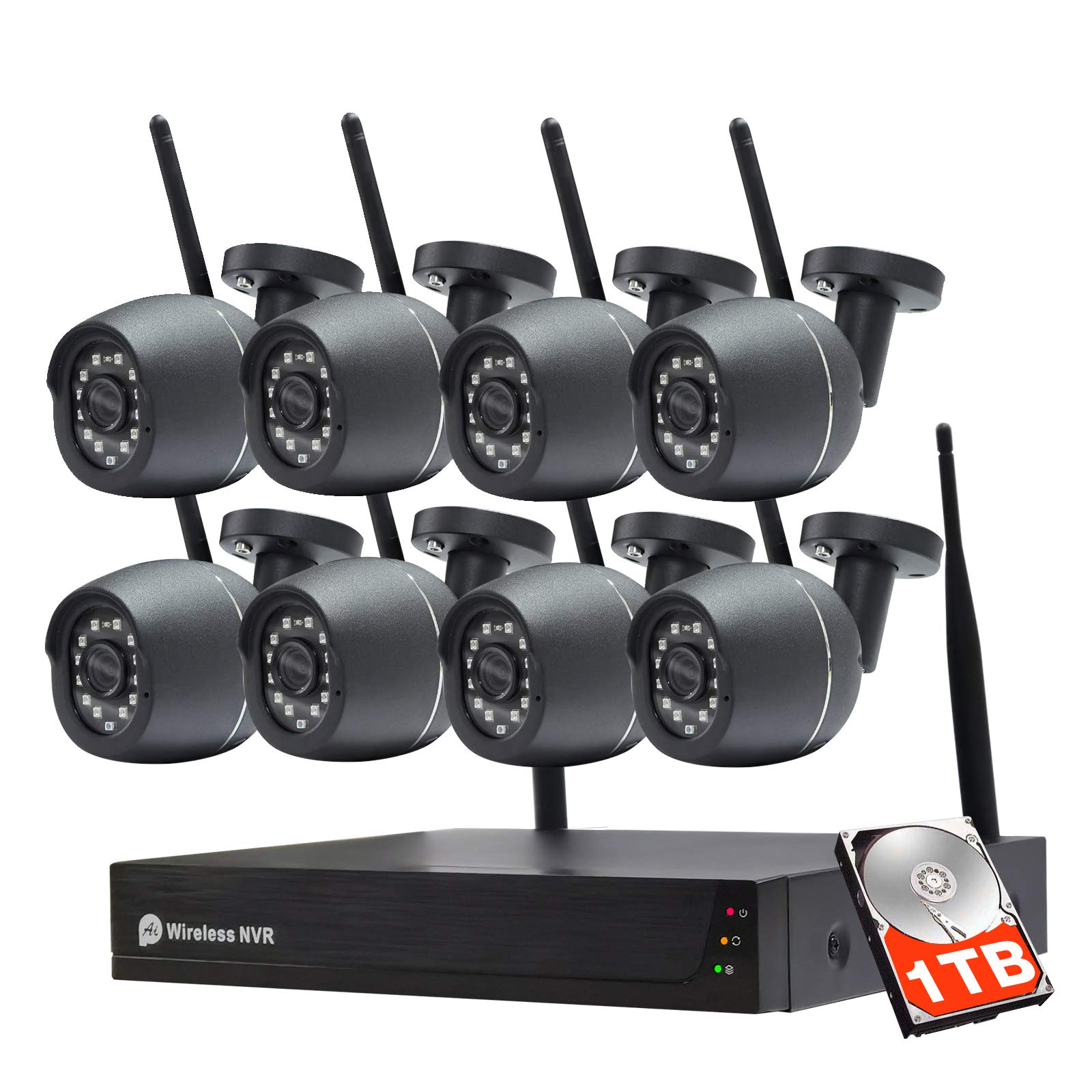 SDETER 8CH 1080P Wireless Security Camera System with 1TB Hard Drive, 8CH 1080P CCTV NVR,8PCS 1080P 