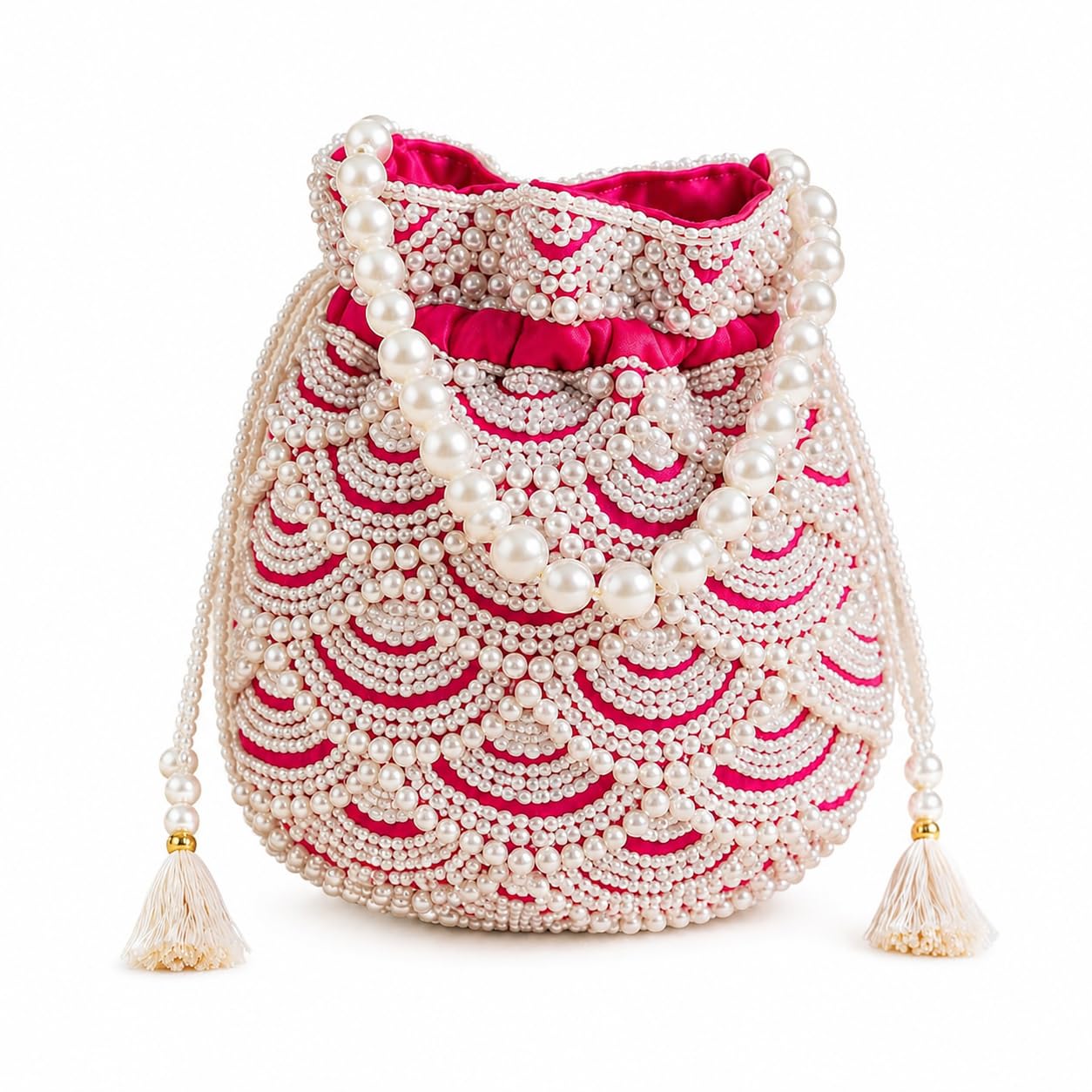 Royal bloom pearl clutch Designer Pink Potli Bag for Women Wedding | Designer Batwa Handbag for Ladies | Bridal Potlis-image-8