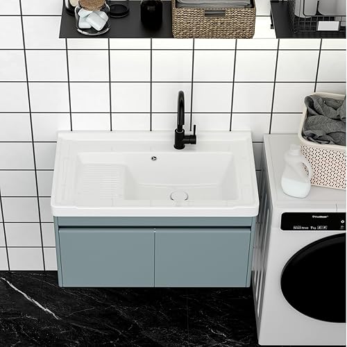 Miniatura 2 de Armario de cerámica para lavadero con tabla de lavadero, fregadero de lavandería de acero inoxidable, a prueba de humedad y agua, para lavandería,