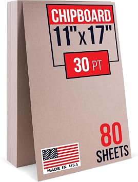 11" x 17" Brown Kraft Plain Chipboard Sheets, 30 Pt Thick Made in USA Durable Cardboard Chipboard for Cardstock Projects, Picture Frame Backing, Scrapbooking Bundle of 80