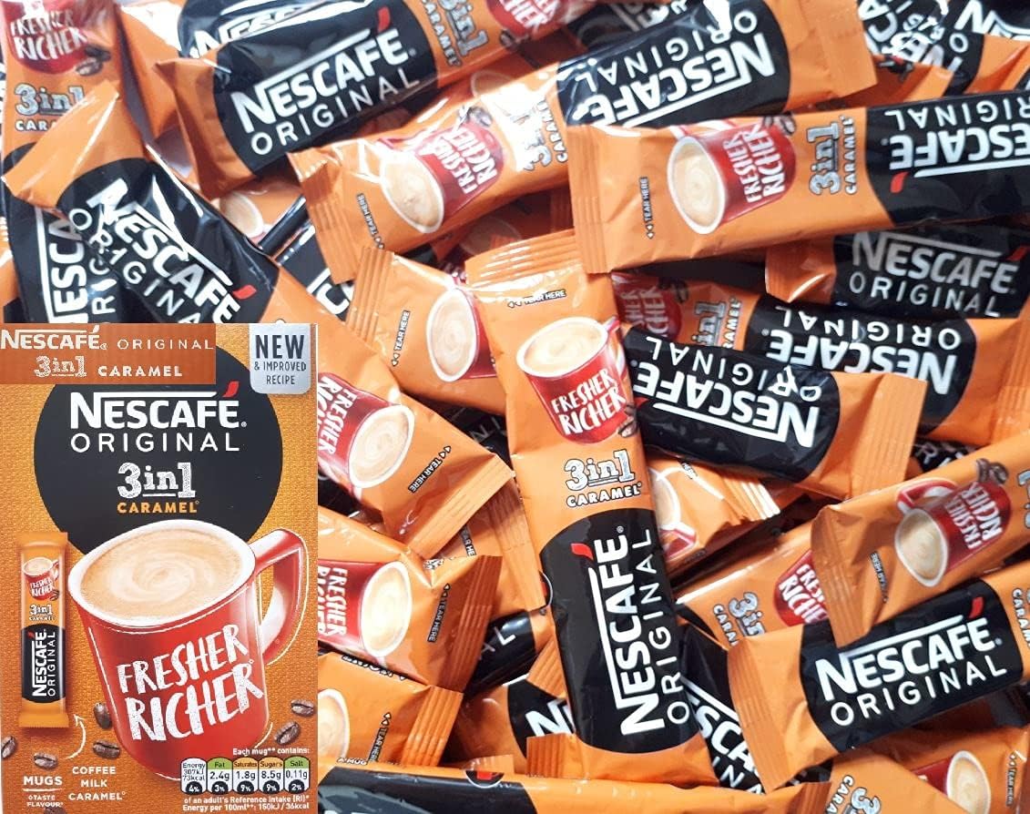Nescafe Original 3 in 1 Caramel Instant Coffee 1 Cup Stick Sachets (50