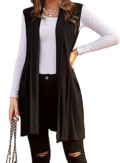 Beyove Womens Long Vests Sleeveless Draped Lightweight Open Front Cardigan Layering Vest with Side Pockets