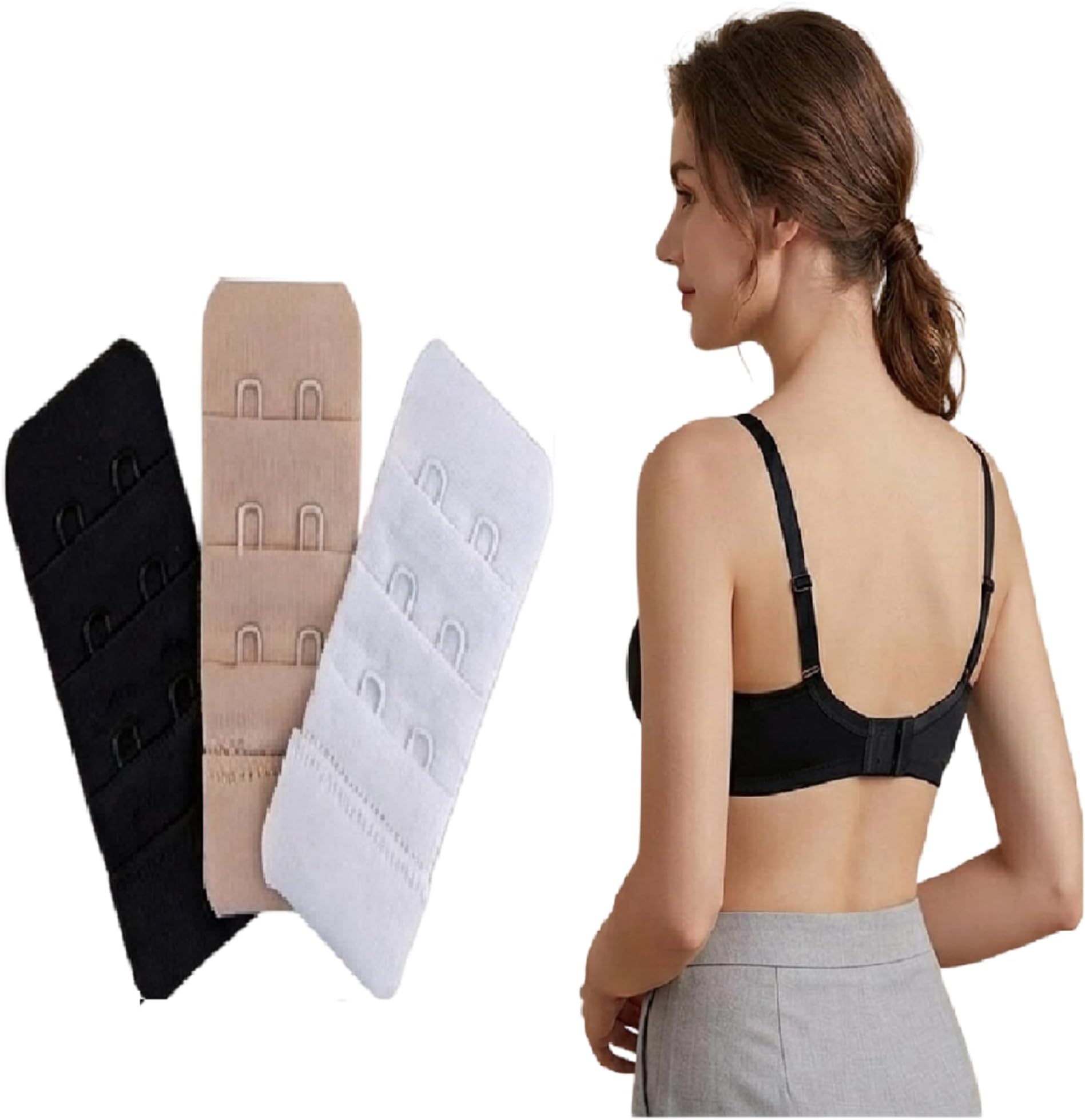 Bra Hook Extender- 2 & 3 Hooks Without Elastic Bra Extensions Combo (Free Size)