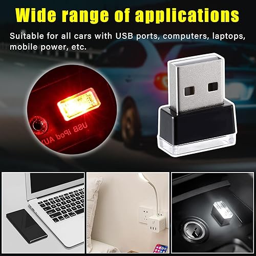 Miniatura 32 de Augeny 4 lámparas LED USB para el interior del automóvil, luz nocturna decorativa USB enchufable, kit de iluminación ambiental portátil, accesorios
