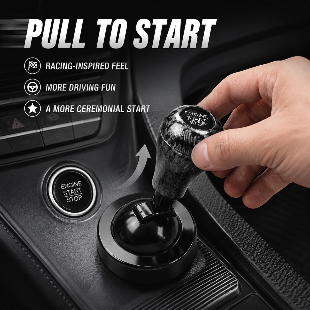 Carbon Fiber Texture Car Joystick Push to Start Button Cover, Cool Alloy Automotive Engine Starter Rocker, Vehicle Interior Start Stop Button Protector Decoration for Sedan Truck (Black)