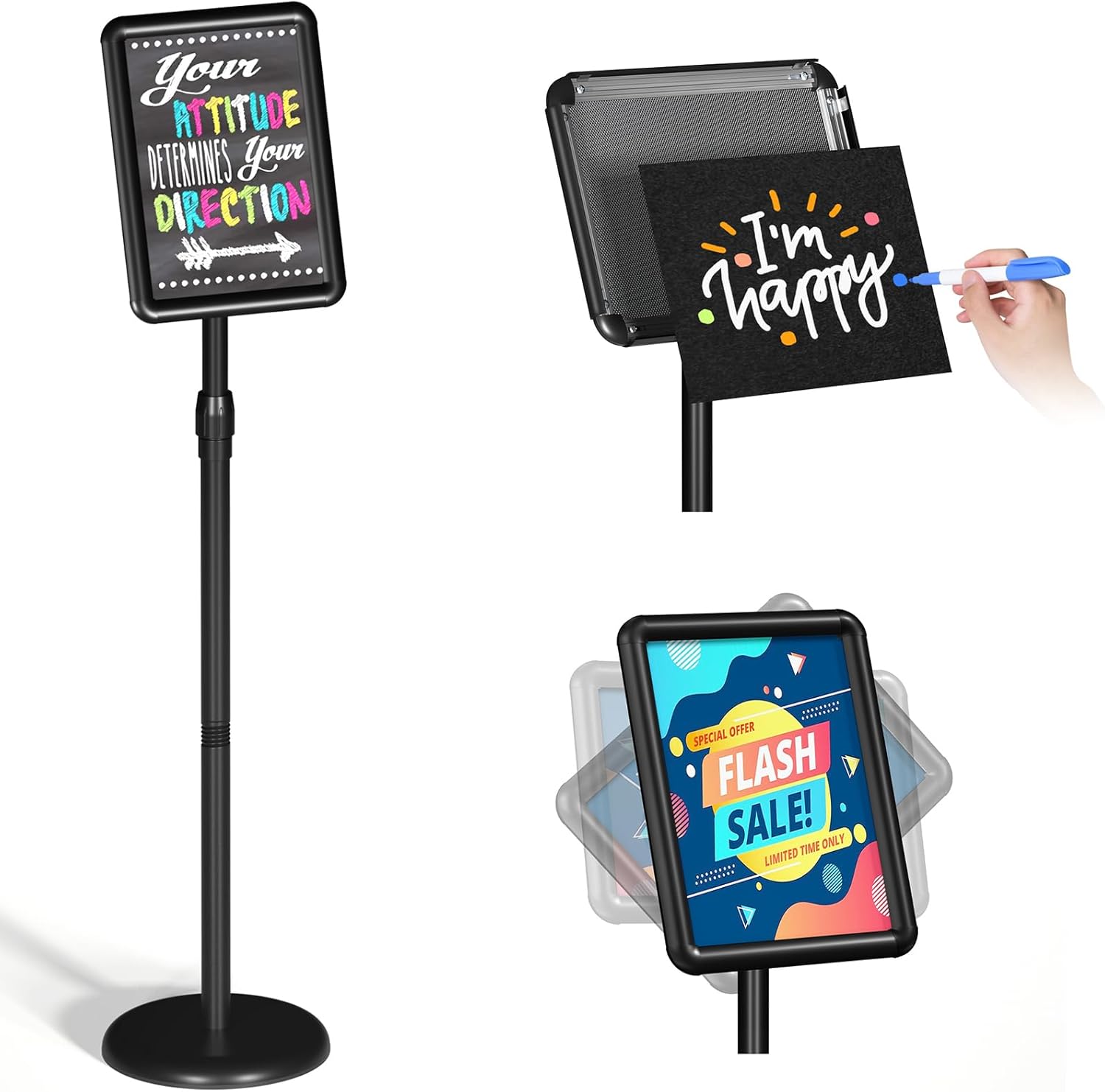 Sign Stand Sign Holder Stand Sign Stands for Display 8.5 x 11 Inches Pedestal Sign Holder 360° Rotation Adjustable Signage Stand for Business Exhibition, Restaurant, Supermarket (Black)