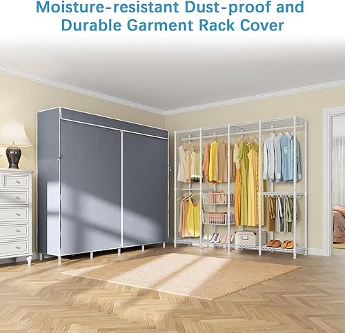 Miniatura 6 de VIPEK V40C Pro Coverd - Perchero de armario para dormitorio, resistente, color blanco, con cubierta de tela Oxford gris, estante de metal