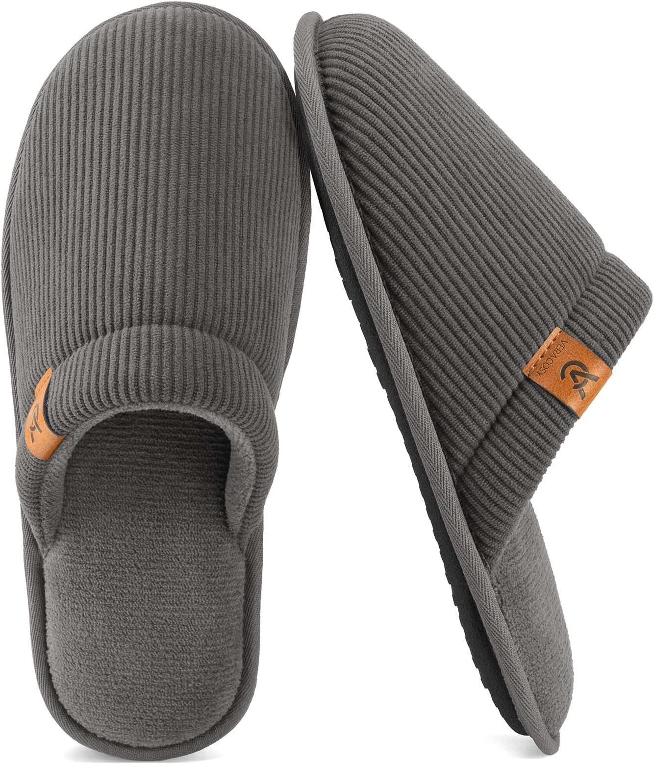 Men's Corduroy Scuff Slippers Soft Comfy Memory Foam Non-slip Indoor House Shoes