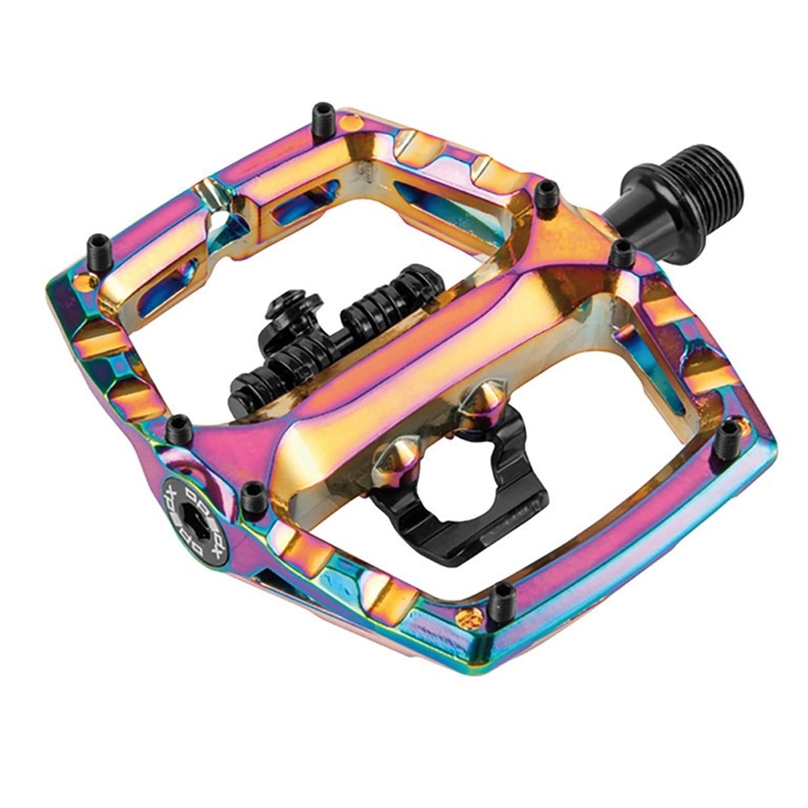 XPEDO Ambix Dual-Sided Bicycling Pedals | Hybrid Clipless & Flat MTB Bicycling Pedals, SPD Compatible, Adjustable Tension | 8 Grub Pins, 6061 Aluminum Body | Oil Slick