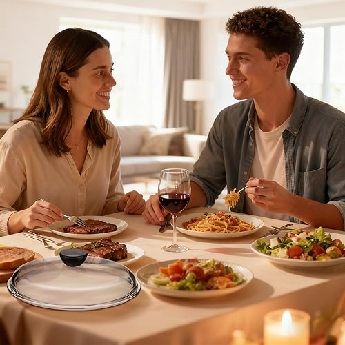 Miniatura 7 de LemonRoad Paquete de 3 cubiertas de vidrio para salpicaduras de microondas de 10 pulgadas para alimentos, cubierta de utensilios de cocina de vidrio