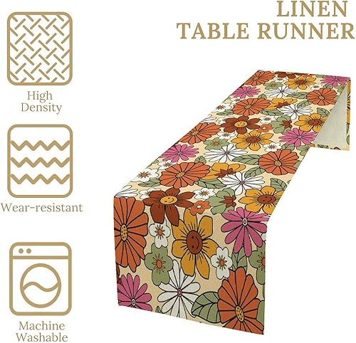 Miniatura 172 de Camino de mesa retro de los años 70, estilo vintage, abstracto, moderno, bohemio, espiral, espiral, ondas, granja, cena, camino para el hogar,