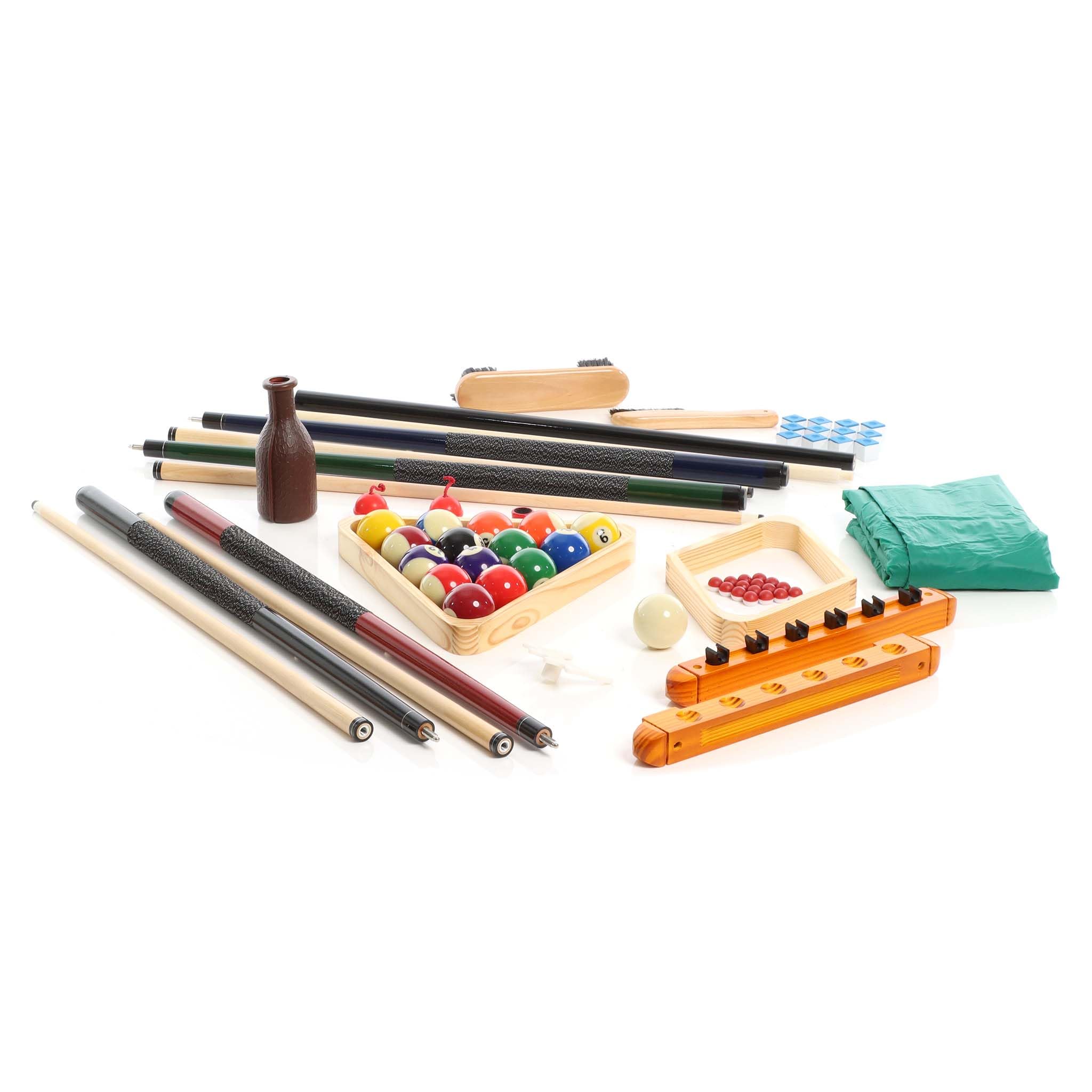 Wiltec Set di Accessori per Biliardo 4 Stecche Triangolo e portastecche a Parete
