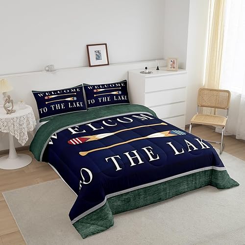 Miniatura 2 de Juego de edredón de casa del lago para niños, juegos de ropa de cama retro de madera con paleta para niños, adolescentes y adultos, juegos de