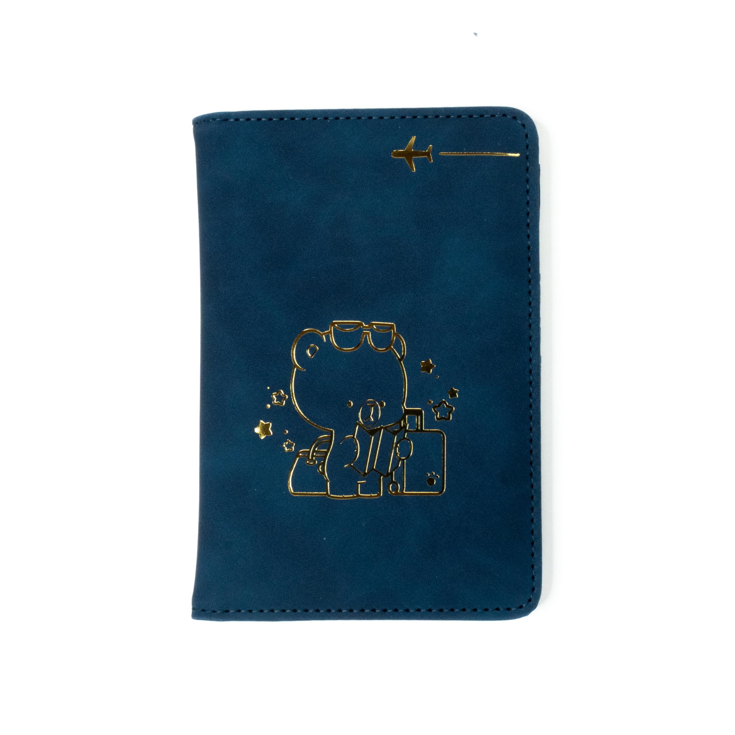 Cartera para pasaporte de leche y moca en azul marino o verde azulado, producto autorizado por Milkmochabear lindo y adorable accesorio de viaje esencial, Marino, 8.2 x 5.9 Inches