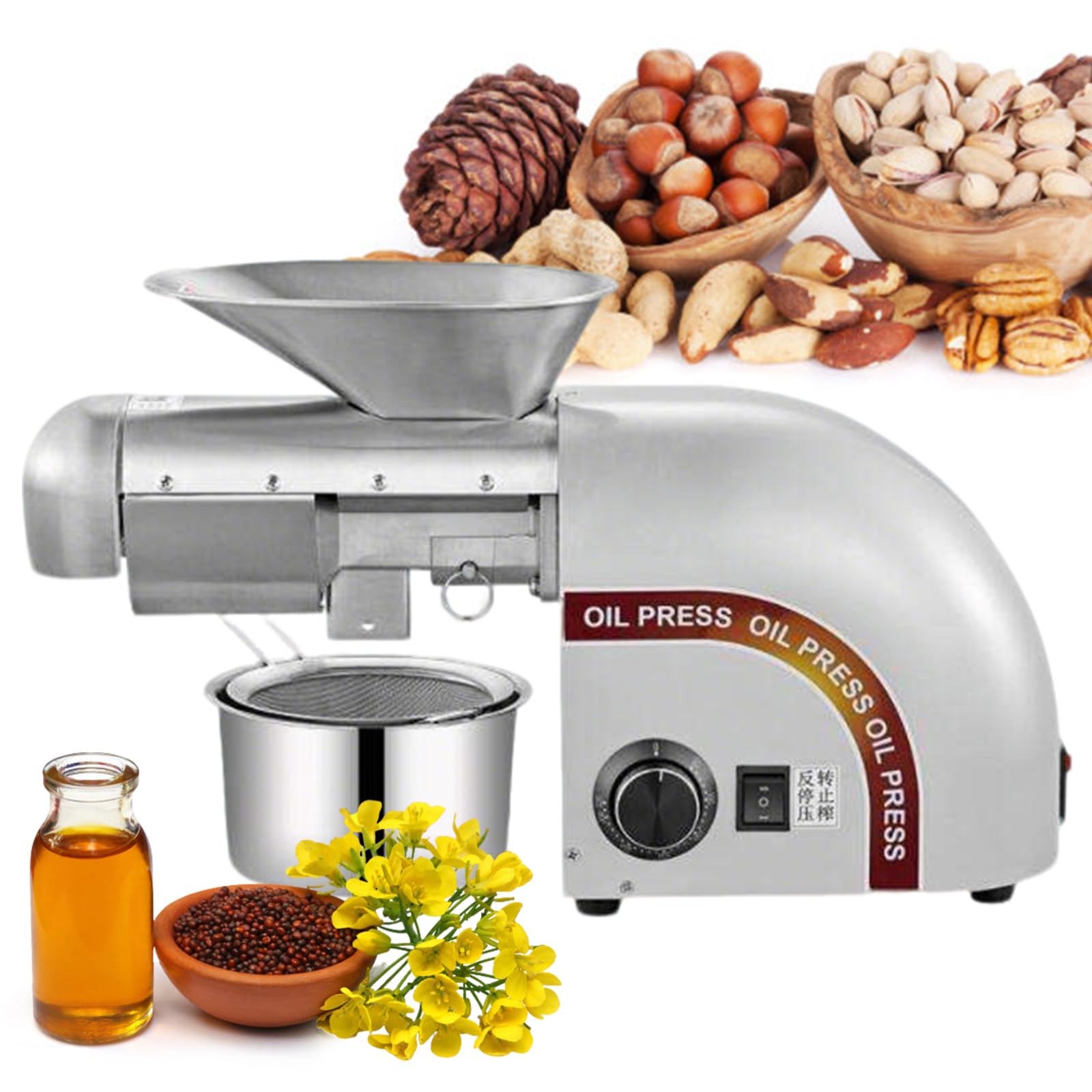 SENJINGHUA 1800W Oil Press Machine, Stainless Steel Oil Mill for Cold & Hot Pressing, Temperature Control 32-572°F, 13-19LBS/H, Lower Noise Grey