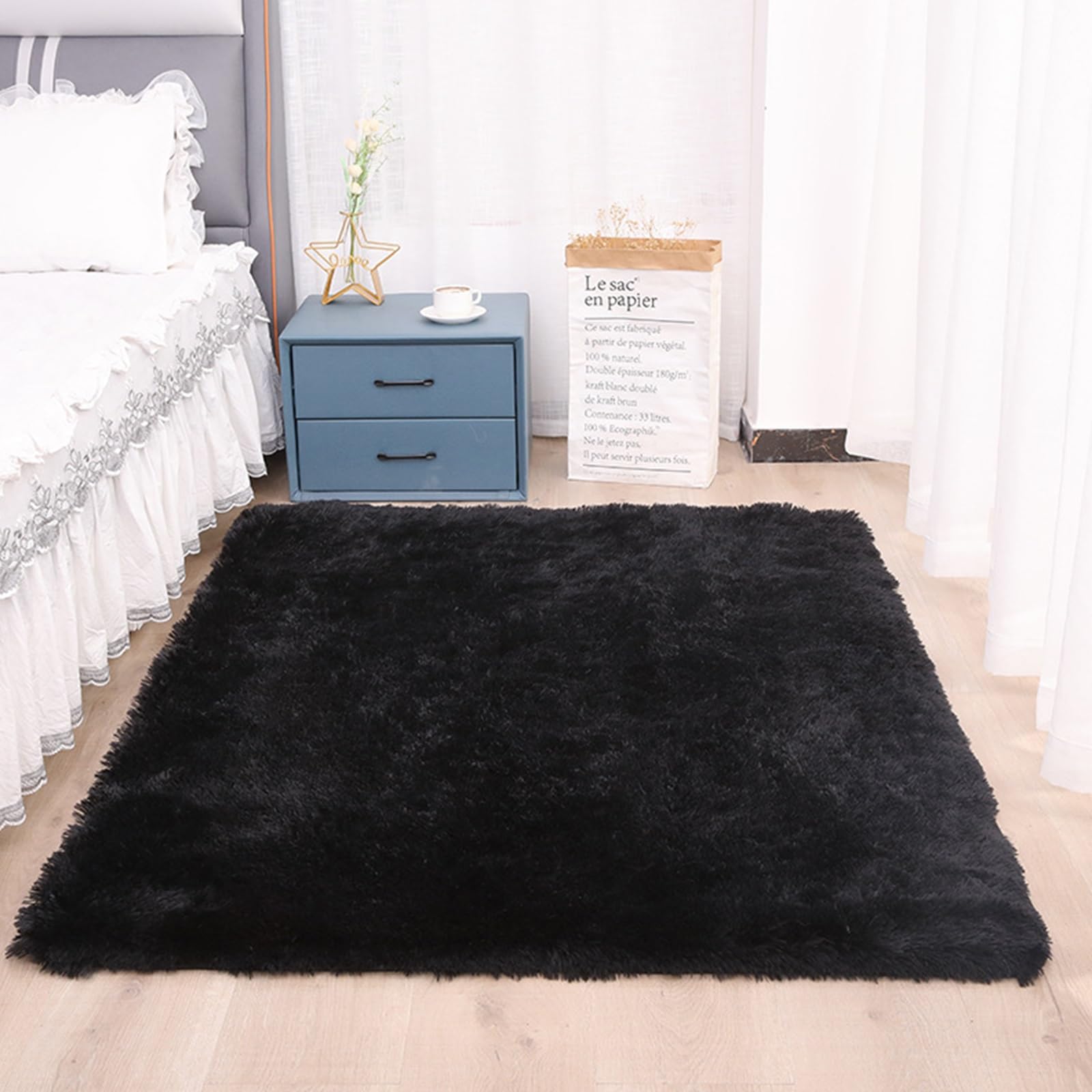 Tapis de chambre moelleux 65x345 cm noir moderne antidérapant