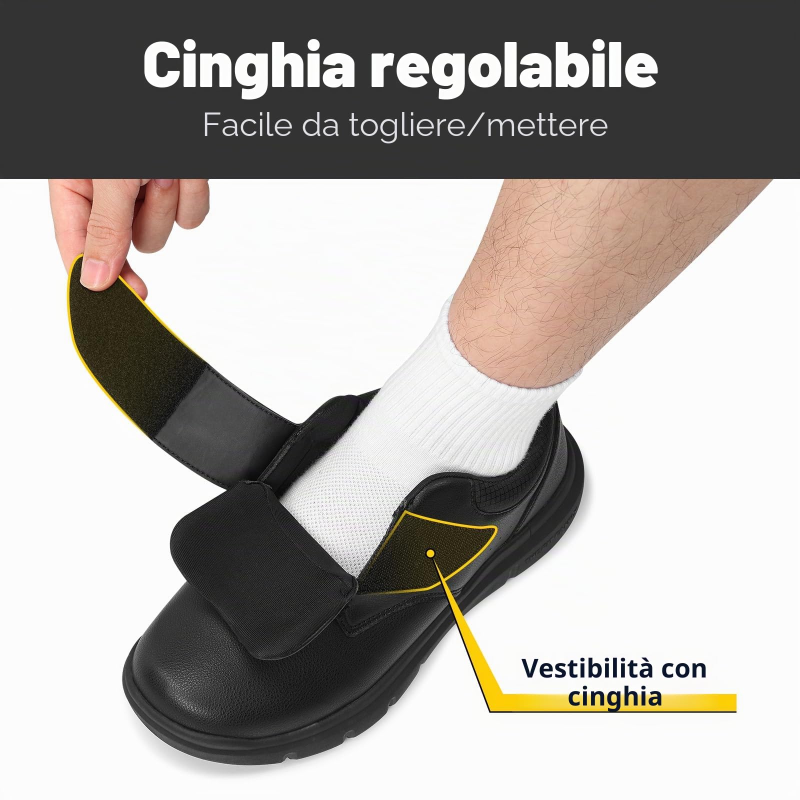 FitVille Scarpe Uomo Pelle Extra Larghe Scarpe con Chiusura a Strappo Sneaker Regolabile per Piedi Sensibili