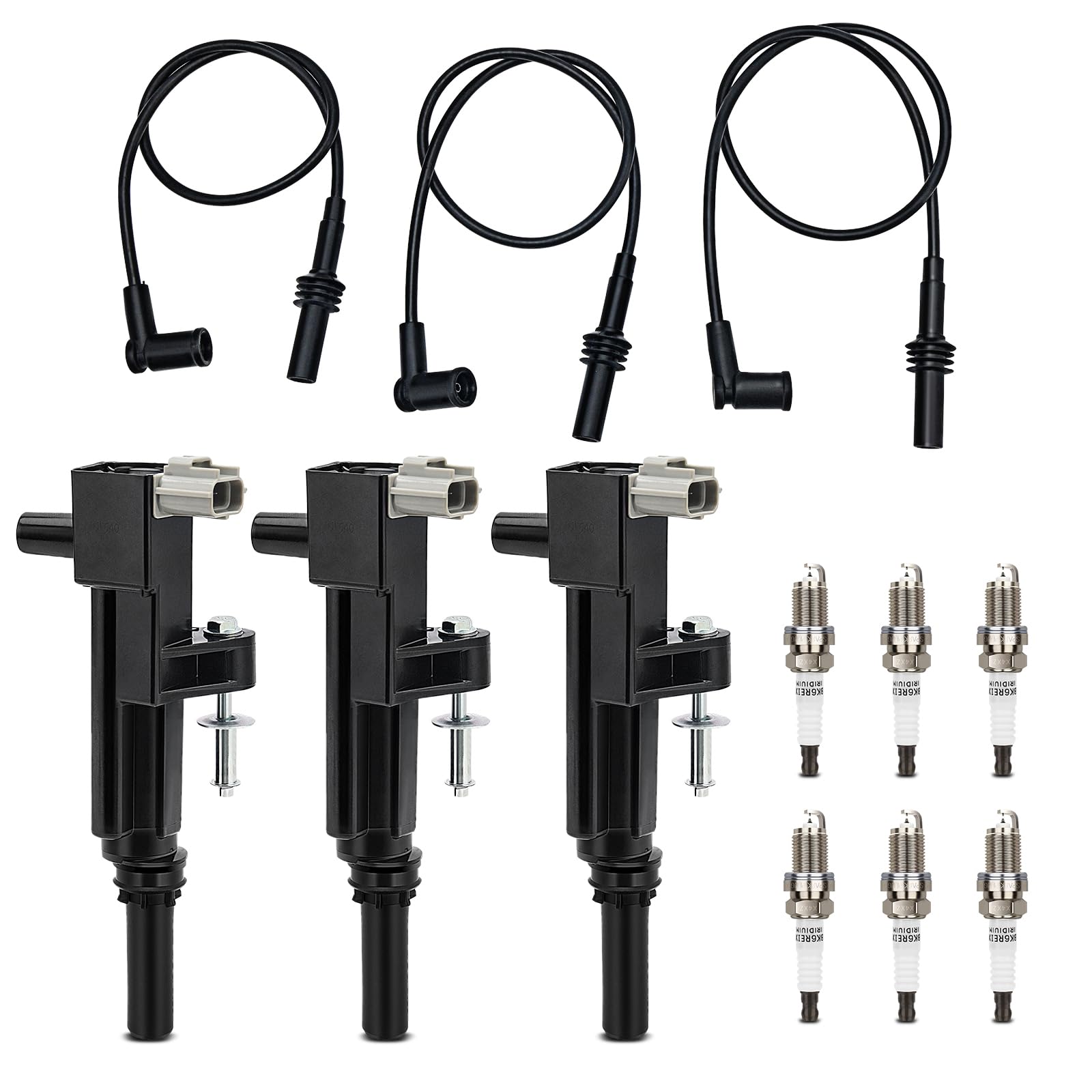 Photo 1 of UF640 Ignition Coil & 4504 Double Iridium Spark Plug & 27738 Spark Plug Wire Set For 09-12 Dodge Ram 1500,Dakota,Durango,Nitro/Jeep Grand Cherokee,Liberty,Raider,Commander Replaces# 5C1709 5149199AA
