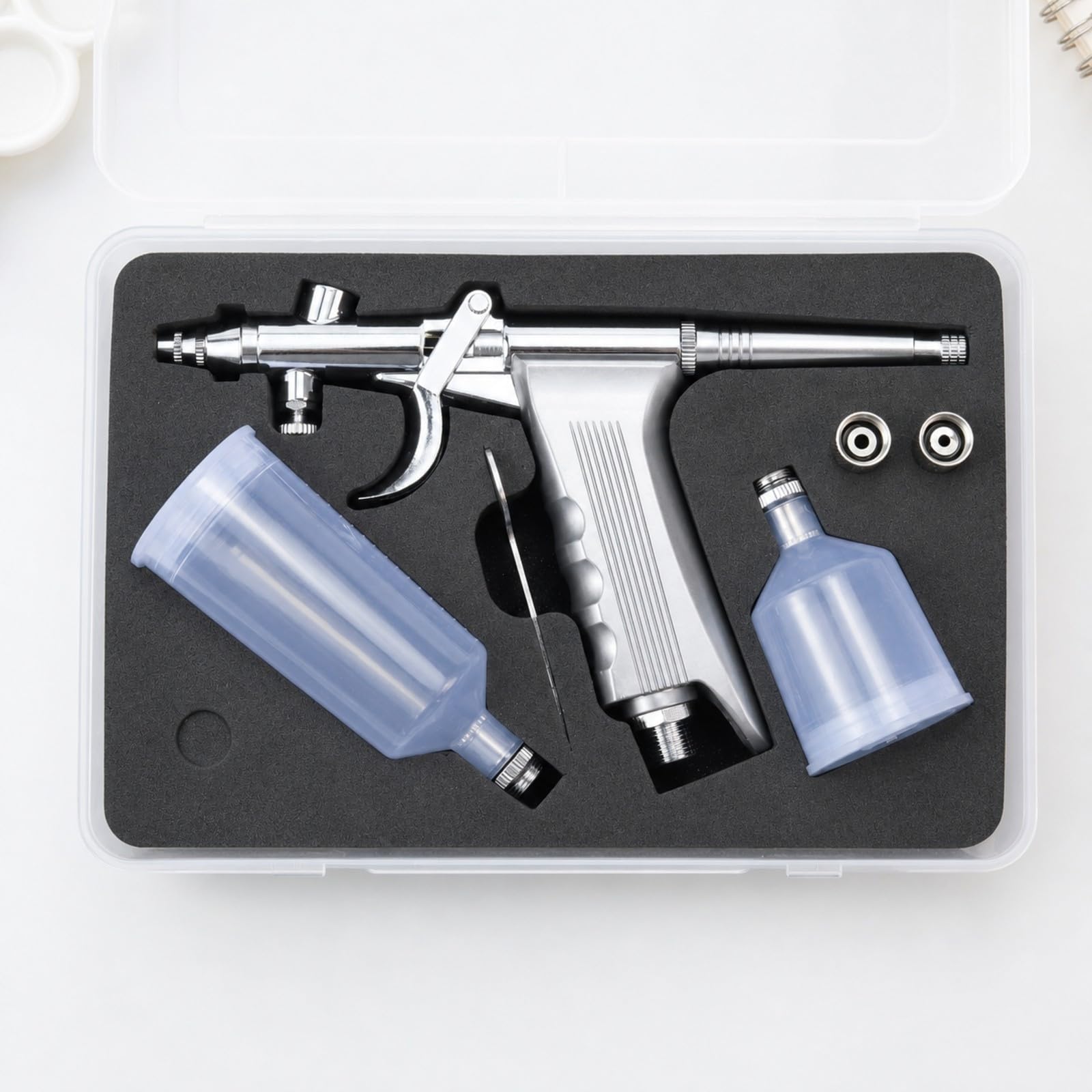 Aerografo a Doppia Azione Aerografo con Impugnatura Sagomata Regolabile per Nail Art, Artigianato, Argento, 0.5MM