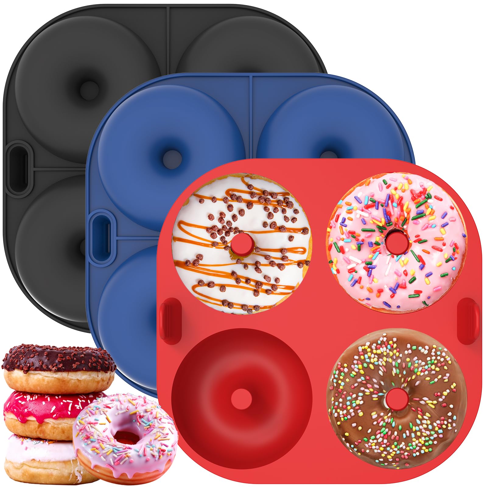 Molde de silicona para freidora de aire para hornear, moldes de donas antiadherentes de 4 cavidades, sin BPA, apto para lavavajillas, juego de 3 8