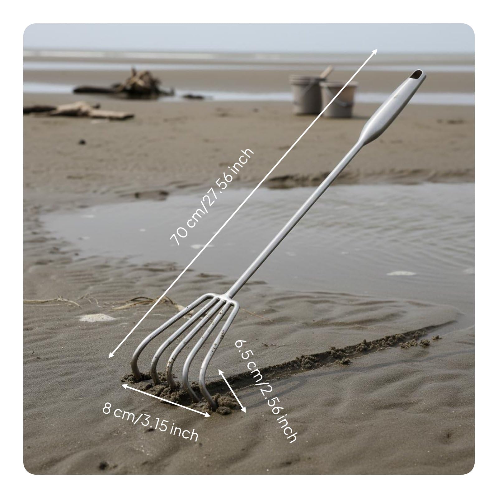 Rastrello Agricolo Rastrello da Giardino Zappa Coltivatore Sarchiatrice in Acciaio Inox Resistente Alla Ruggine Denti Affusolati per Terreni Manico , 70CM , 5 Denti