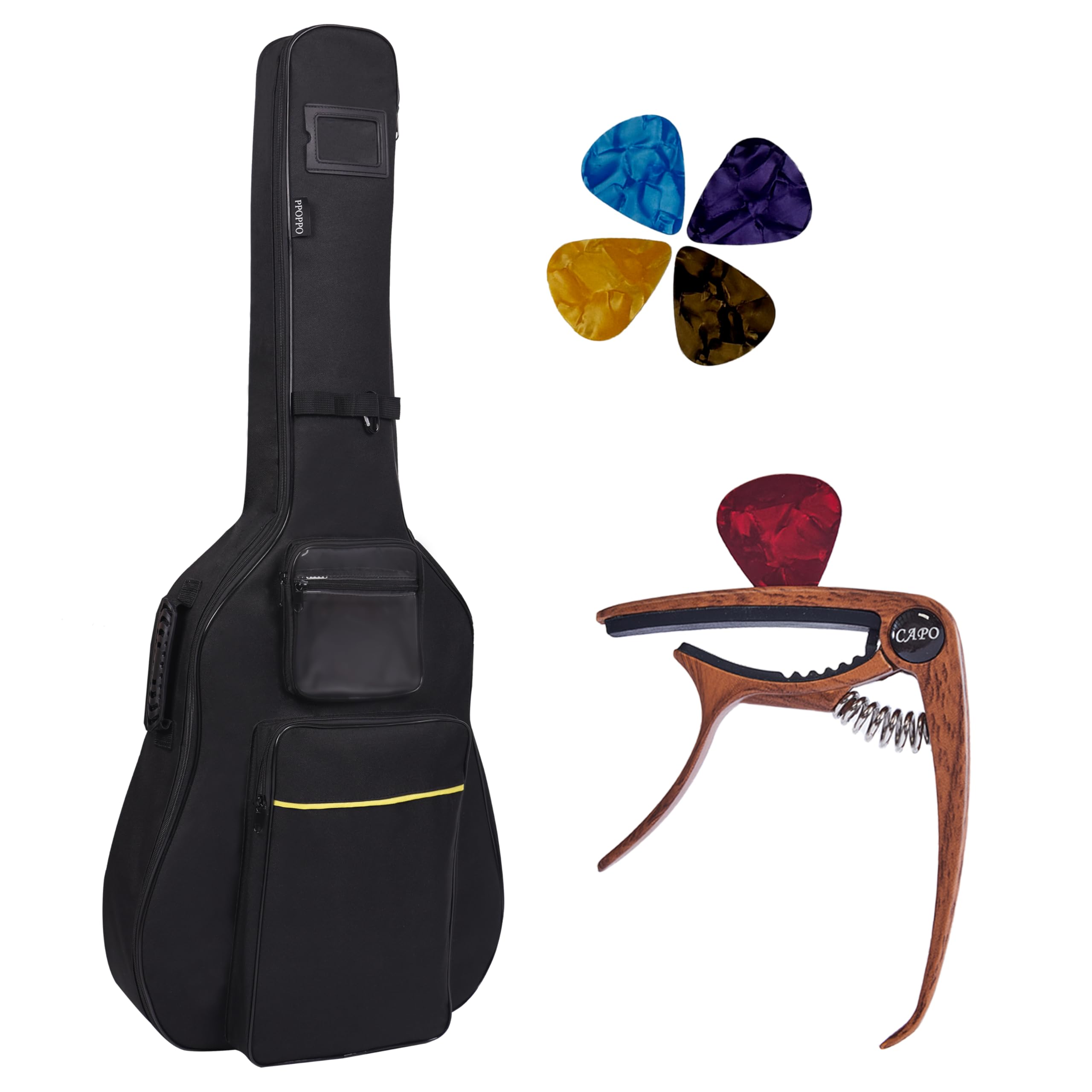 40 41 42 Inch Acoustic Guitar Gig Bag + 3-in-1 Guitar Capo + 5 Picks