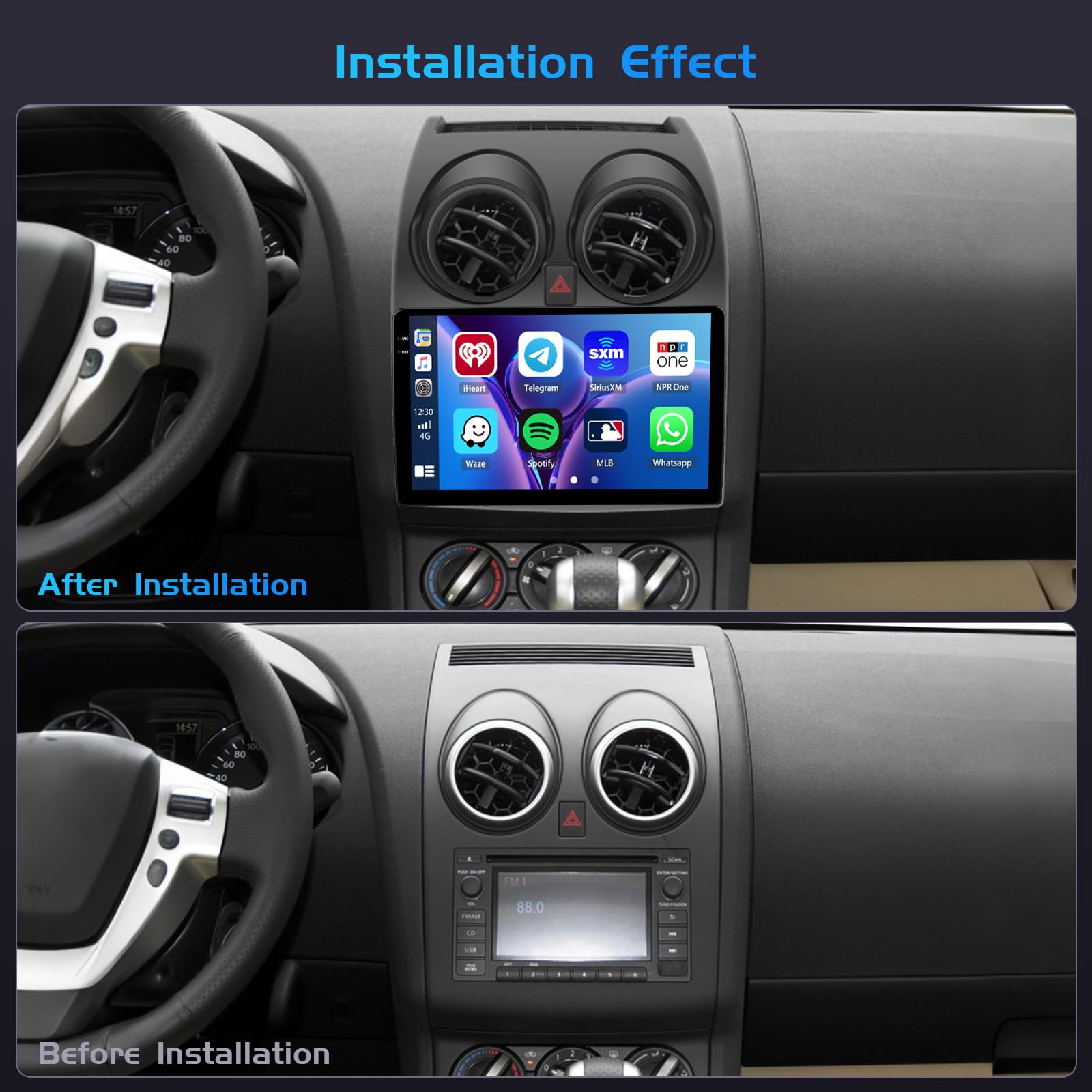 Inefala 4+64G Radio para Nissan Qashqai J10 2006-2016 Android 15 con 9'' In-Cell Pantalla con Wireless Carplay y Android Auto Mirror Link Radio FM/RDS GPS WiFi Bluetooth SWC Cámara Inversa
