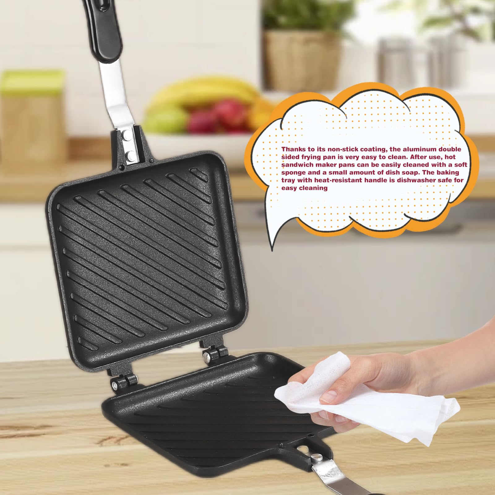 Aluminium Doppelseitige Bratpfanne: Hot Sandwich Maker Pan, Toastpfanne mit Hitzebeständigem Griff, Antihaftbeschichtung Sandwich Panini Maker für Haus, Küche Nicht für Induktionsherd Geeignet