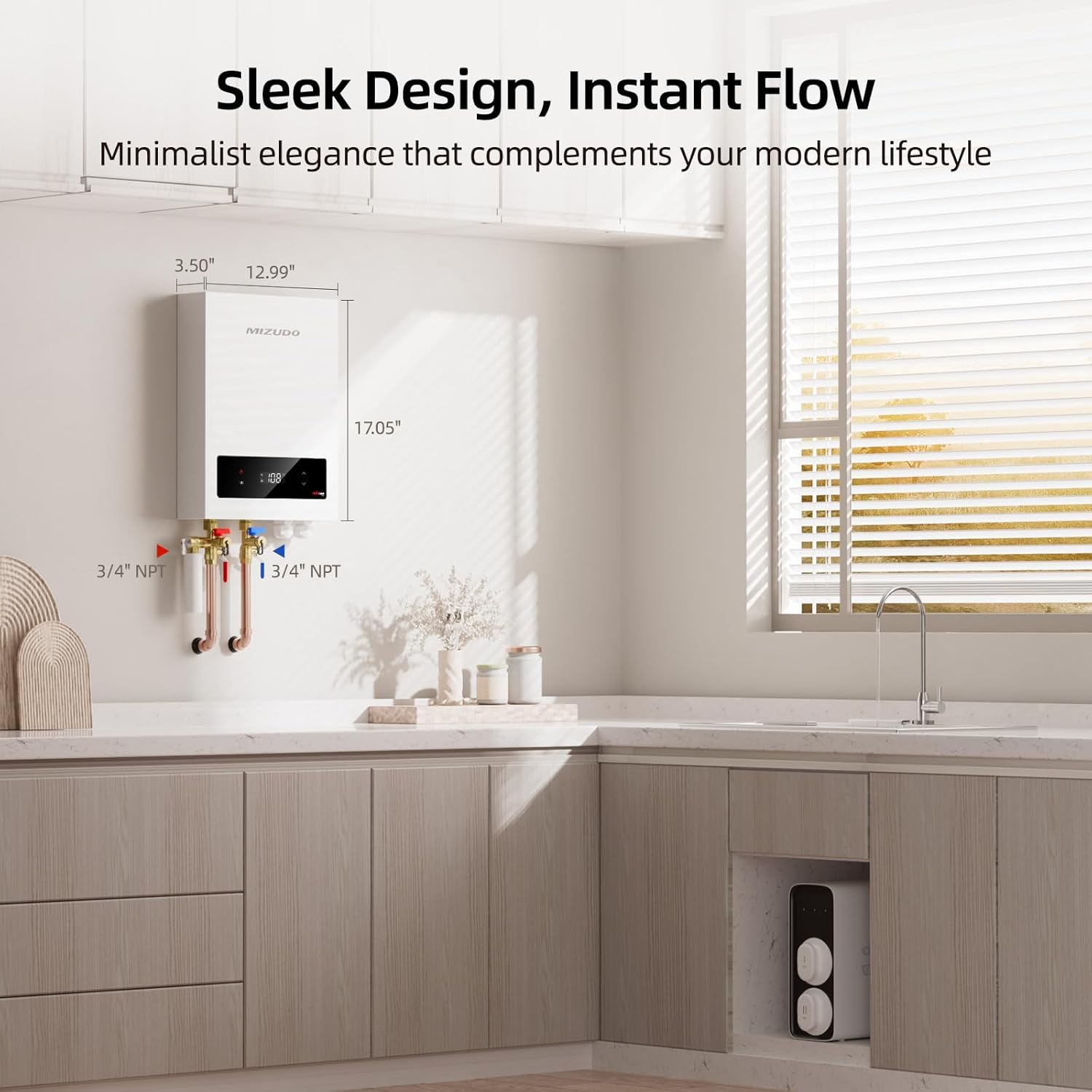 MIZUDO 18kW Tankless Water Heater Electric, 240 Volt Instant On Demand Hot Water Heater, Up to 4.2 GPM for 2-3 Point of Use, with LED Digital Display, ETL Certified