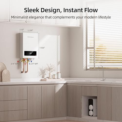 Vista 12 de MIZUDO Calentador de agua eléctrico sin tanque de 6.5 kW, calentador de agua caliente instantáneo de 240 voltios bajo demanda, hasta 1.5 GPM