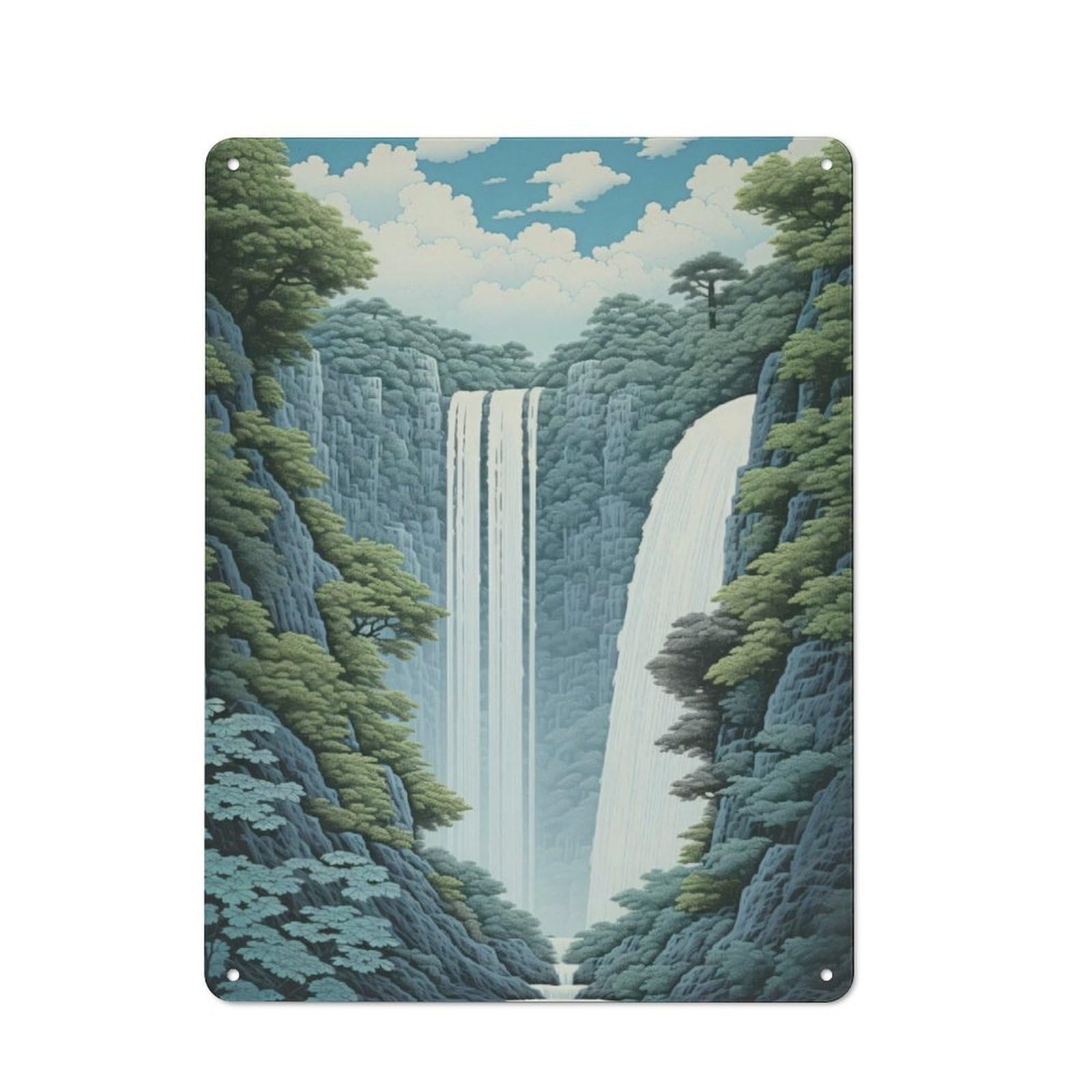Junmoney Waterfall Japan Painting For Café Or Restaurant, Vintage Tin Wall Plaque 40X30cm, New Home Wall Decor For Café Owners And Decorators