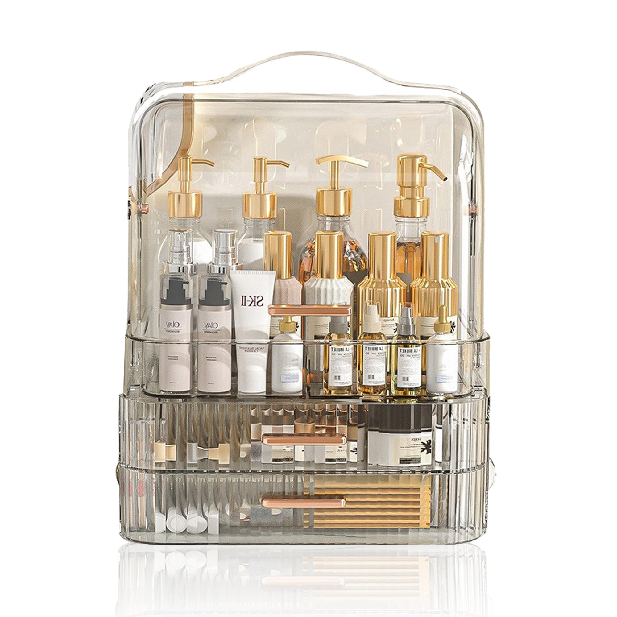 Porta Trucchi Organizer Trucco con Maniglie Skincare Organizer Bagno con Cassetti Grande Capacità Makeup Contenitore Elegante Organizzatori Cosmetici adatti a Camera da Letto Toletta