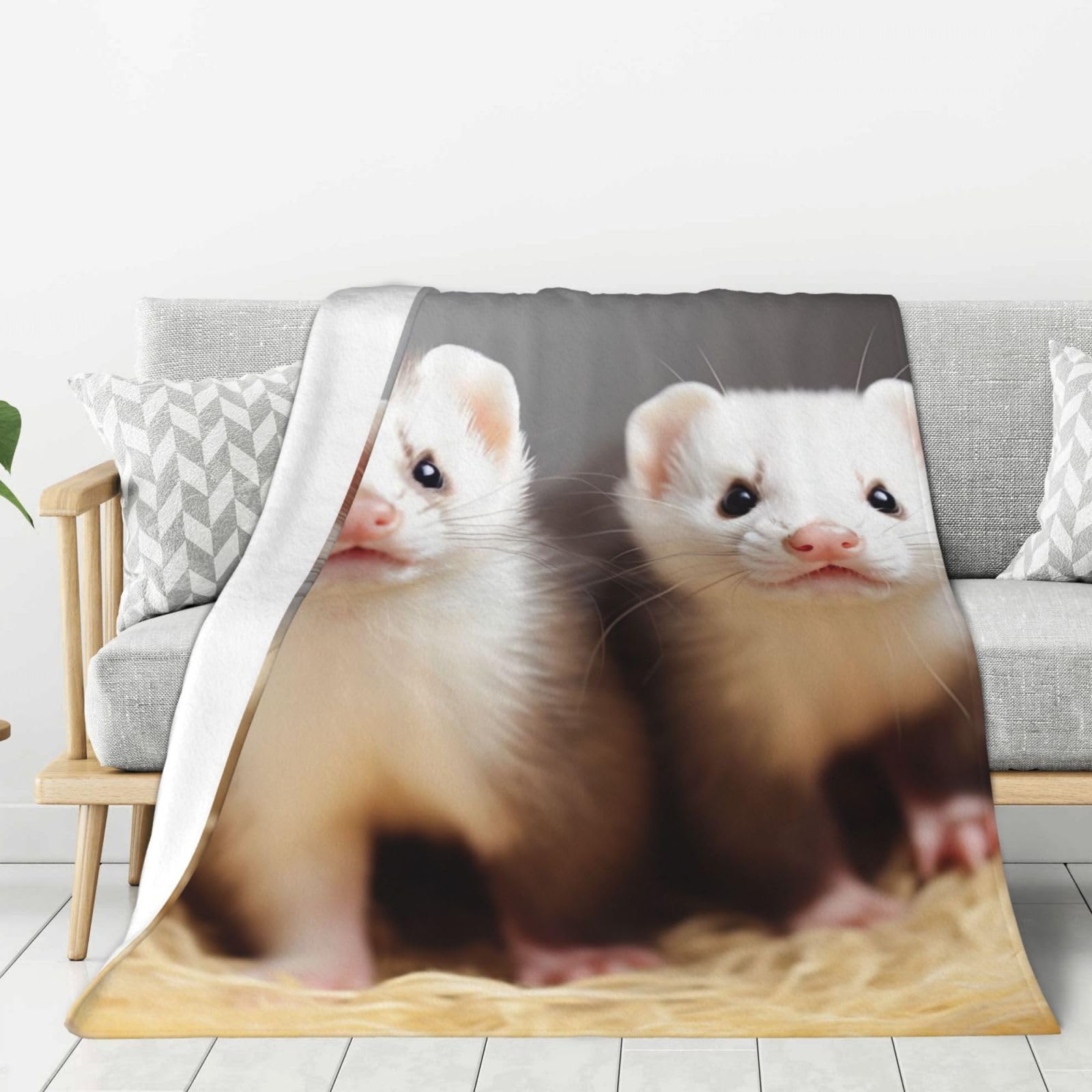 Ferrets Throw Blanket Plush Flannel Fleece Blanket, Soft Lightweight Cozy Blankets 60"X50" for Bed Couch Sofa Travel