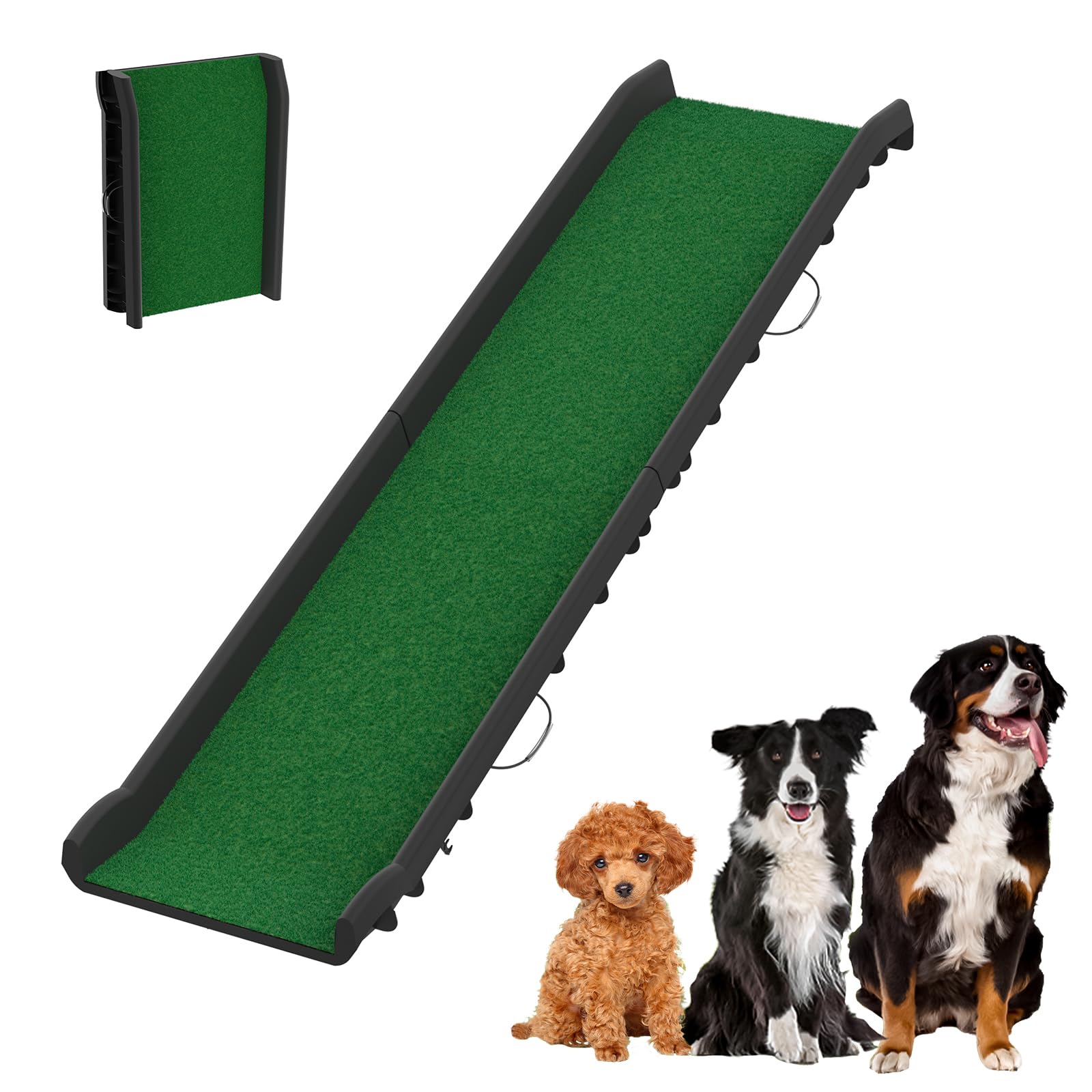 Rampa per cani pieghevole con erba artificiale, rampa per cani antiscivolo fino a 90 kg, scala per cani grandi e piccoli, rampa per bagagliaio auto, scala per cani, 156 x 40 cm, verde