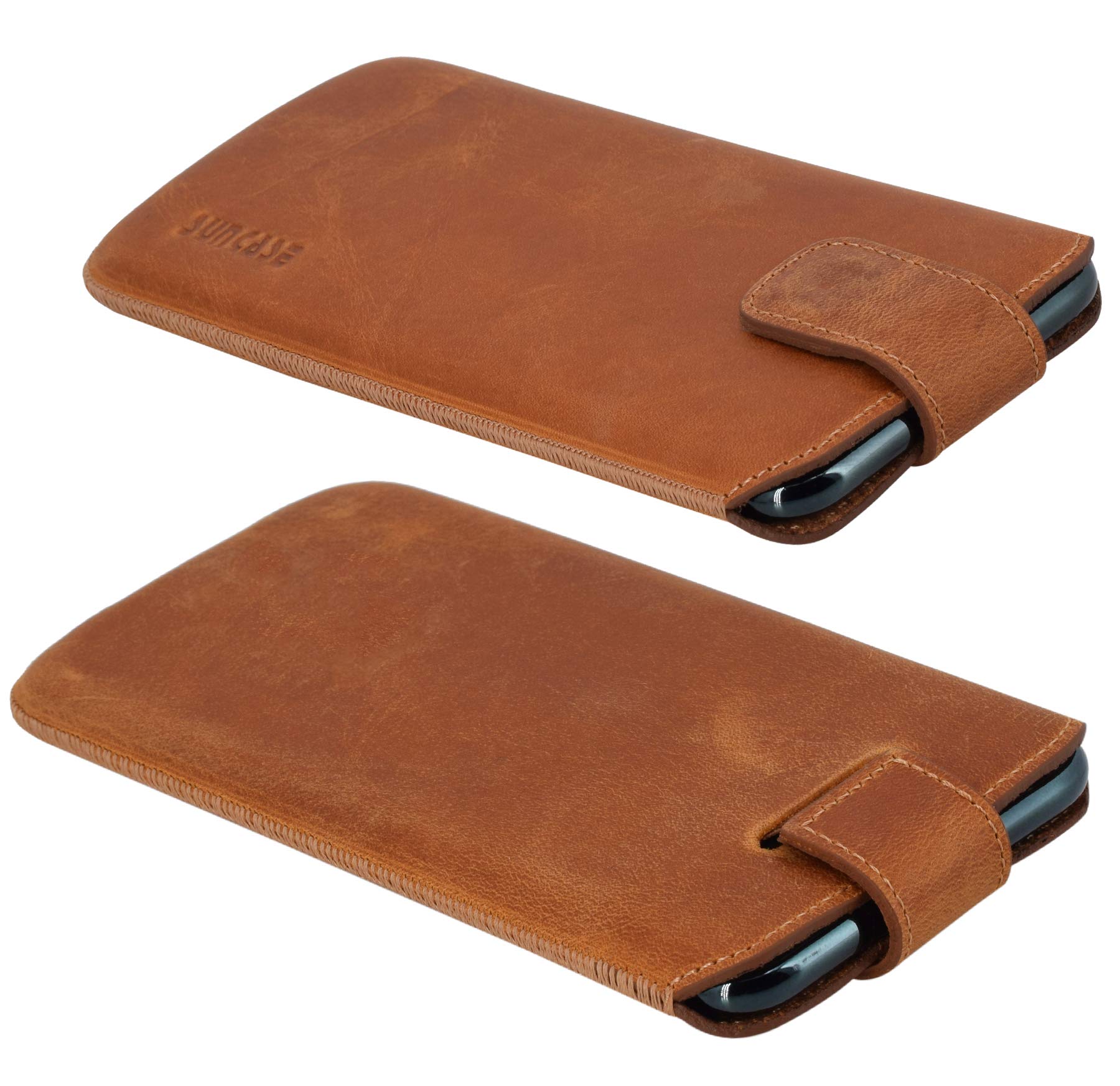 Suncase Custodia In Vera Pelle Slim-Edition Per Oppo Find X3 Pro - Con Linguetta E Chiusura Magnetica, Colore Cognac Bruciato - 4