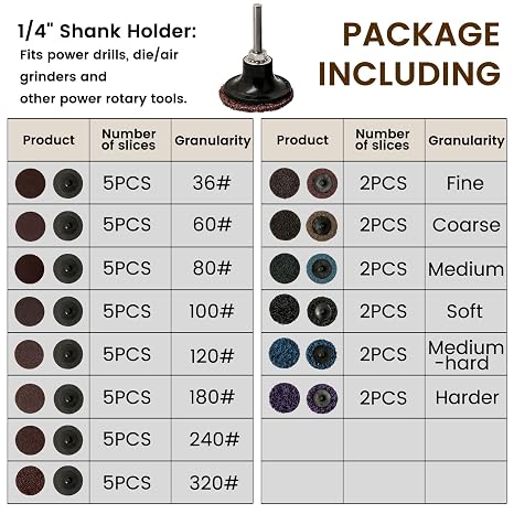 55Pcs 2 inch Sanding Discs with 1/4 Holder Die Grinder Sanding Discs