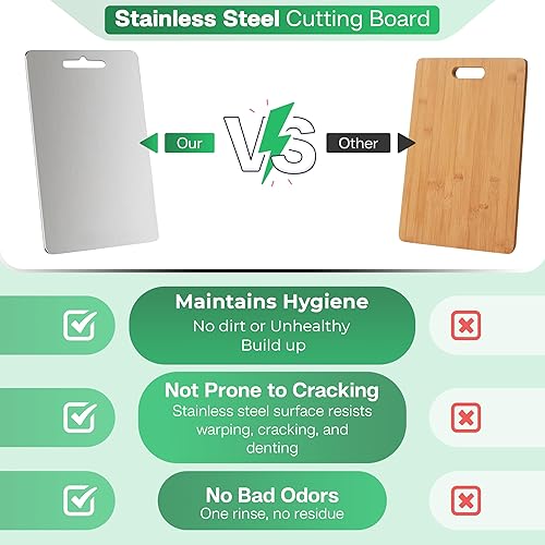 Miniatura 2 de Tablas de cortar de acero inoxidable para cocina, acero inoxidable 304 de grado alimenticio, tabla de cortar no tóxica de doble cara, tablas de