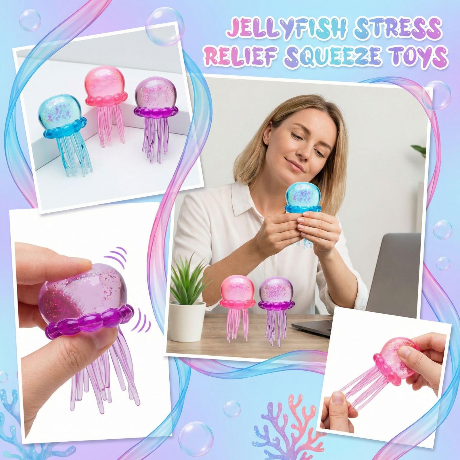 Jellyfish Squeeze Toys, Drop Malt Sugar Balls Relieve Stress, Sensory Toy with a Super Solid Squish for Adult, Squishy Ultra Squishy and Moldable Slow Rise - 3
