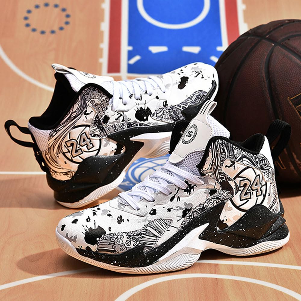Hixingo Zapatos de Baloncesto Hombre Mujeres, Graffiti Zapatillas de Baloncesto Niño Zapatillas de Deporte de Caña Alta Unisex Zapatillas Sneakers Antideslizantes Zapatos Casuales Cómodos 35-45 EU