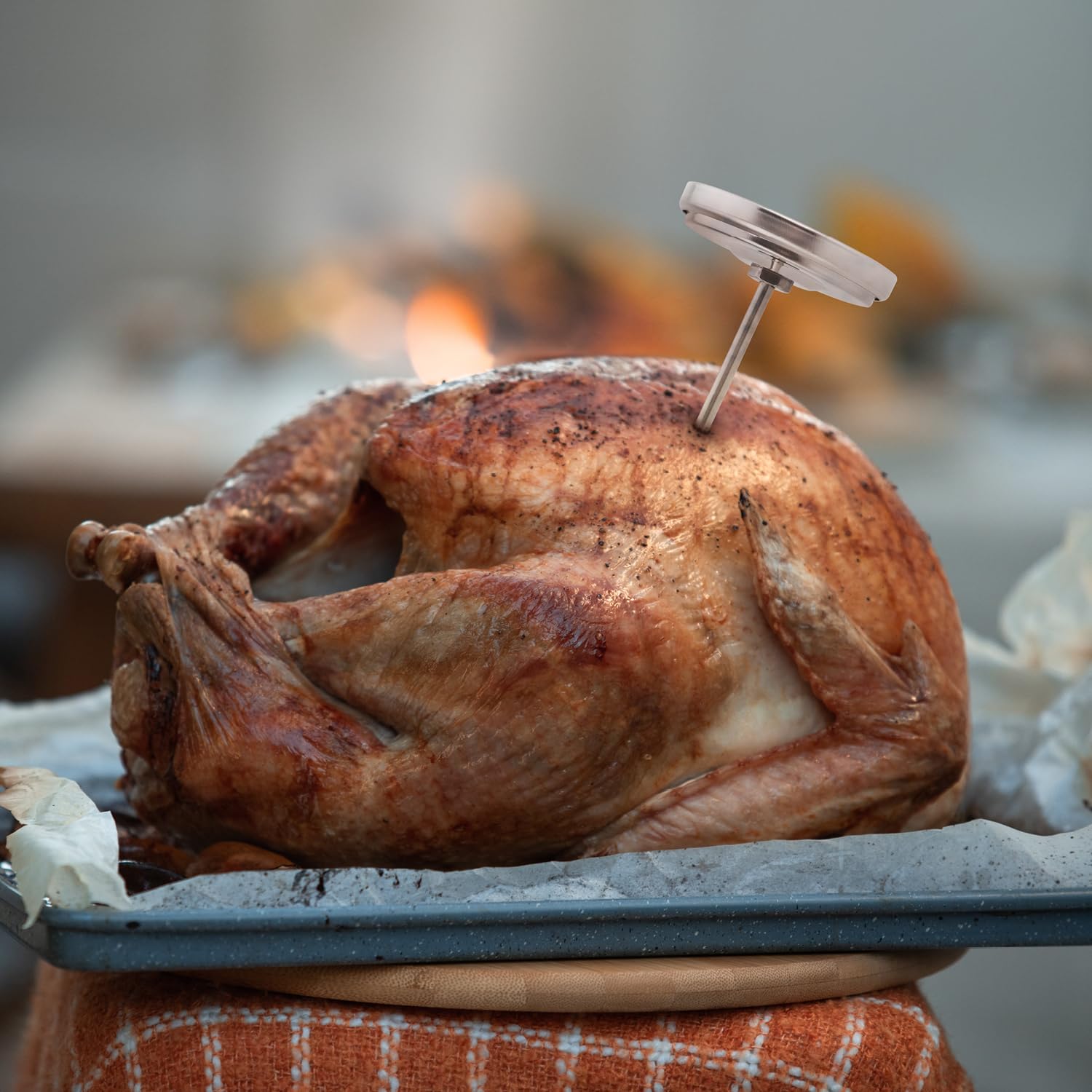 com-four® Termómetro para Asados de Acero Inoxidable - Termómetro Analógico de Carne hasta 120 °C - Termómetro de Parrilla - Aguja de Carne - 10 cm (001 pieza)