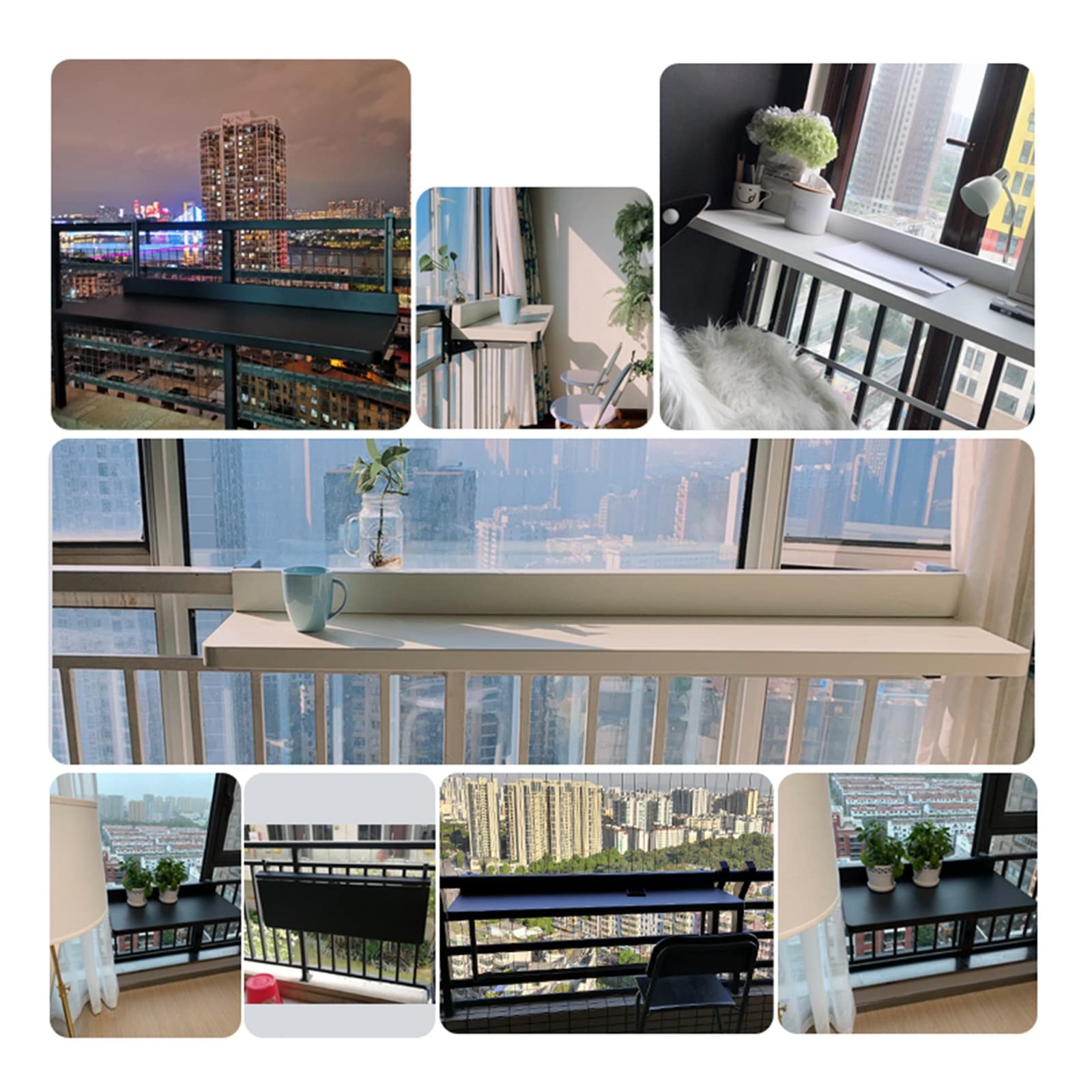 Tavolino da Balcone Esterno, Tavolo Sospeso Ringhiera, Appeso a Esterno, Regolabile in Altezza su 5 Livelli, Salvaspazio, per Pranzare e Studiare (Color : White, Size : 80 * 40cm)