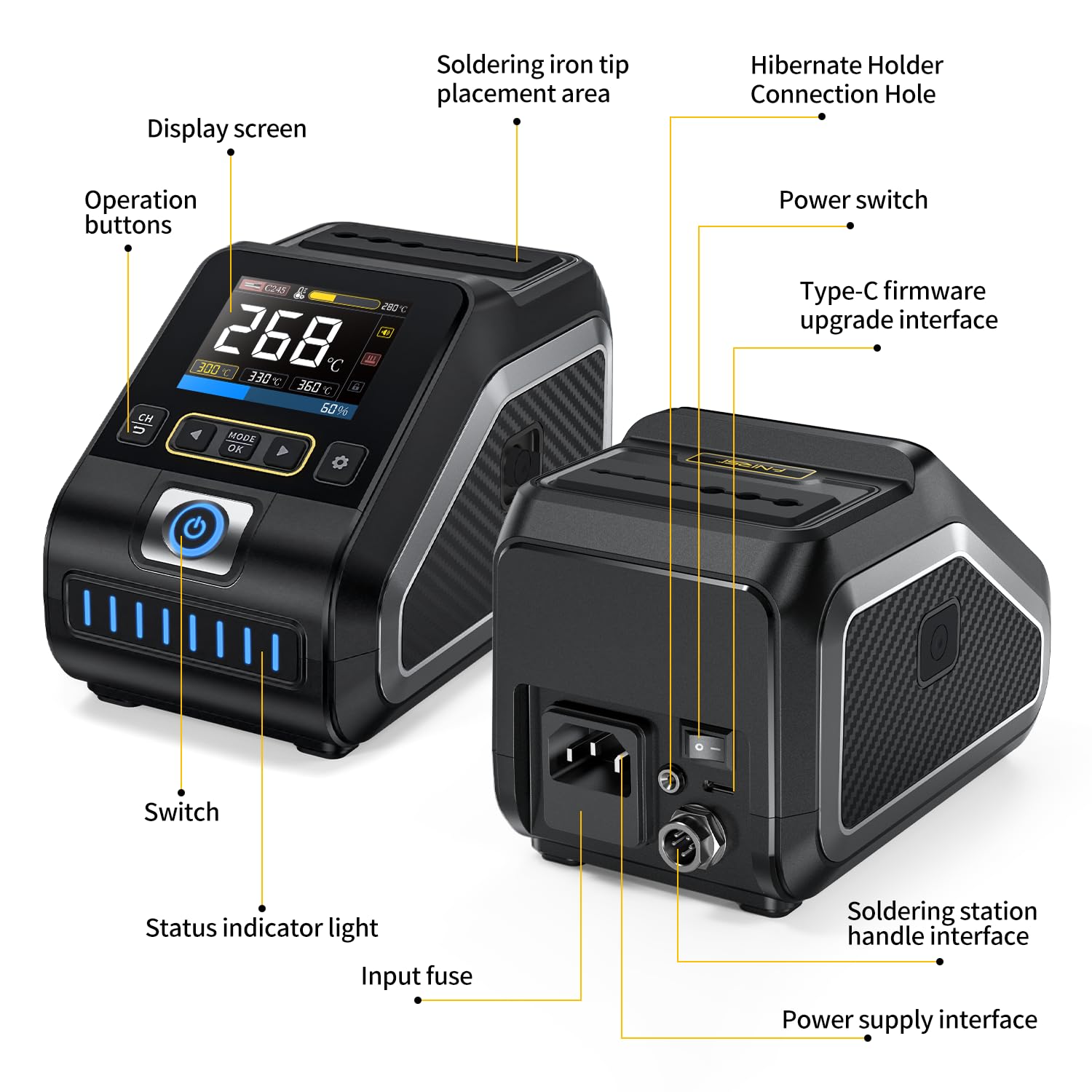 FNIRSI DWS-200 200W 245 Kit stazione di saldatura digitale di precisione con 6 punte per saldatore F245 e 2 mani di aiuto, valore di temperatura e modalità curva, 3 conservazione della temperatura,