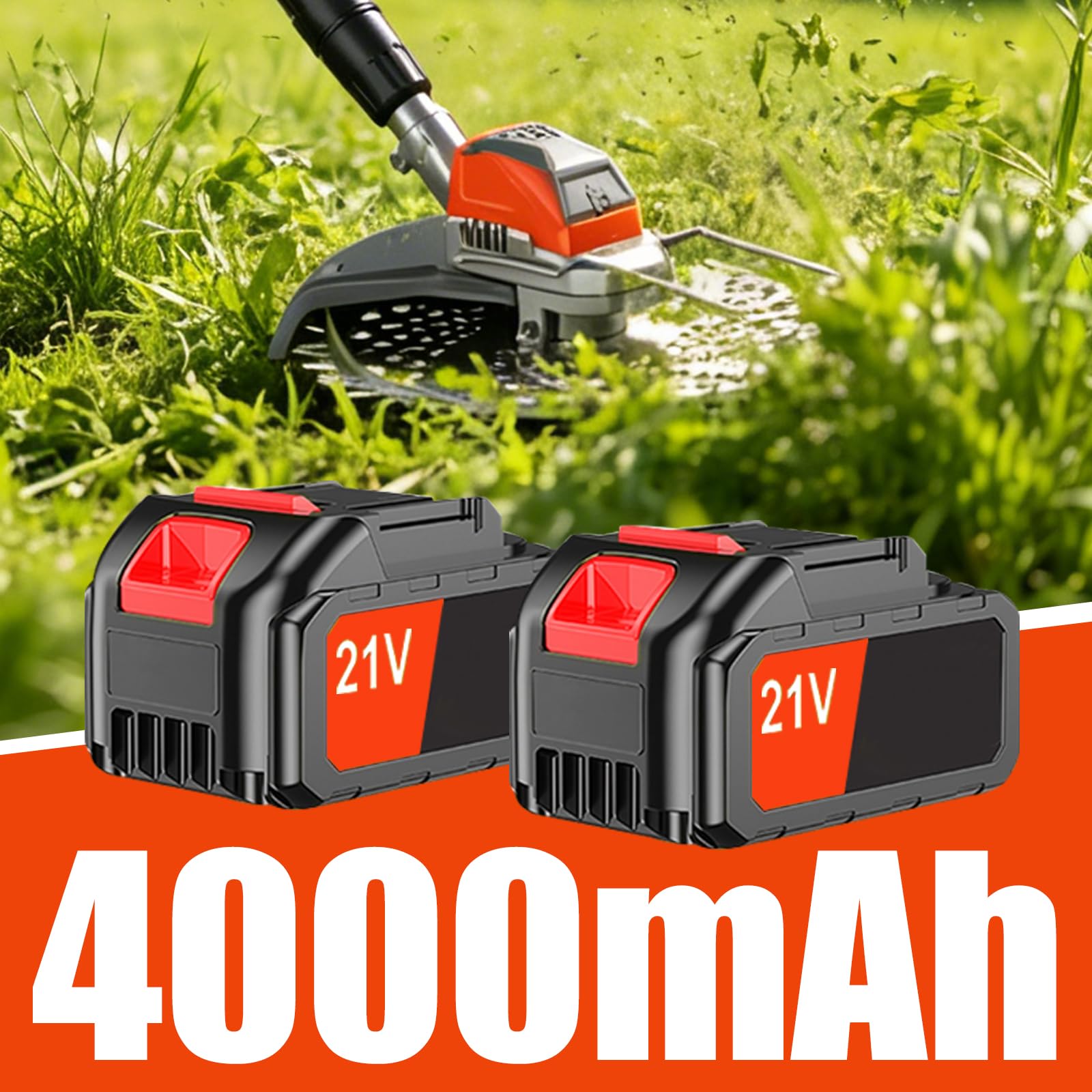 Desbrozadora eléctrica con batería con cepillo para malas hierbas, 21 V, desbrozadora eléctrica con batería, 2 baterías de 4,0 Ah y cargador, cabezal ajustable, mango telescópico para jardín, césped
