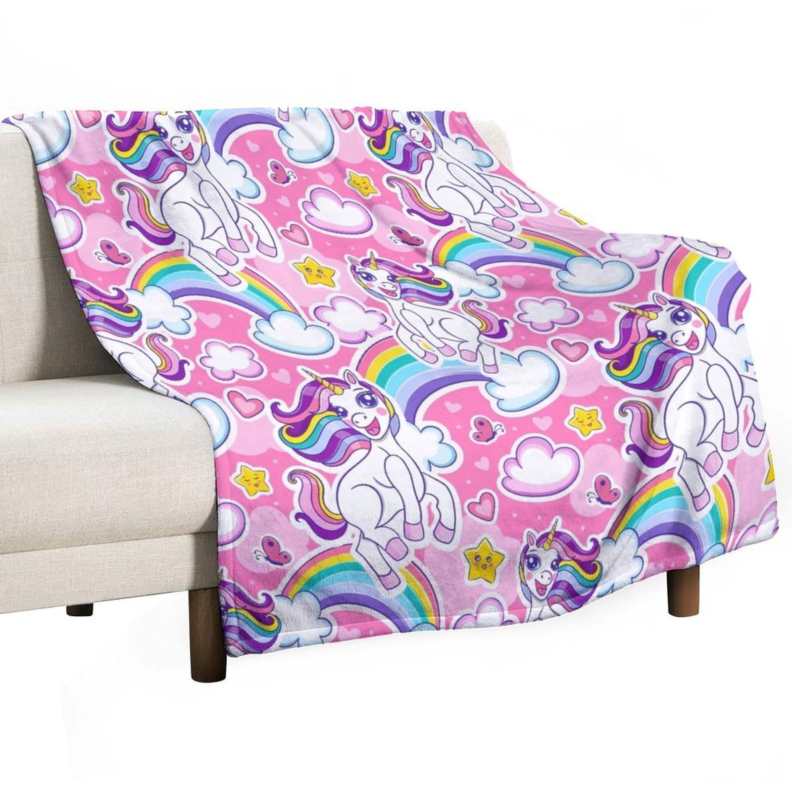 BenYaSong Unicorn Blanket Cute Cheerful Unicorn and Rainbow Style Print Decor Bedding Blanket Gifts for Boys Girls Kids Adult Men Women 50"x60"
