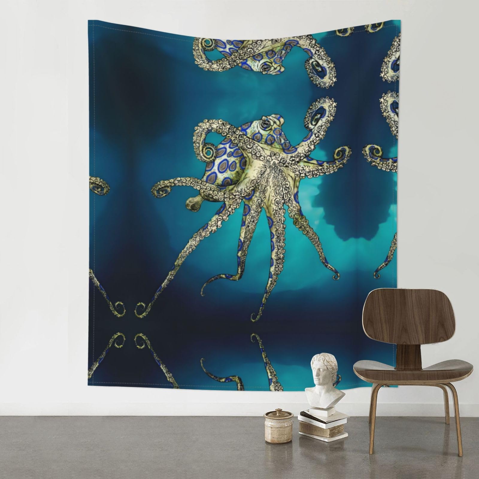 YYHWHJDE Blue Ringed Octopus Prints Wall Tapestry 60x51in - High-Grade Polyester Throw for Dorm Room Decor, Beach Blankets & Home Accent